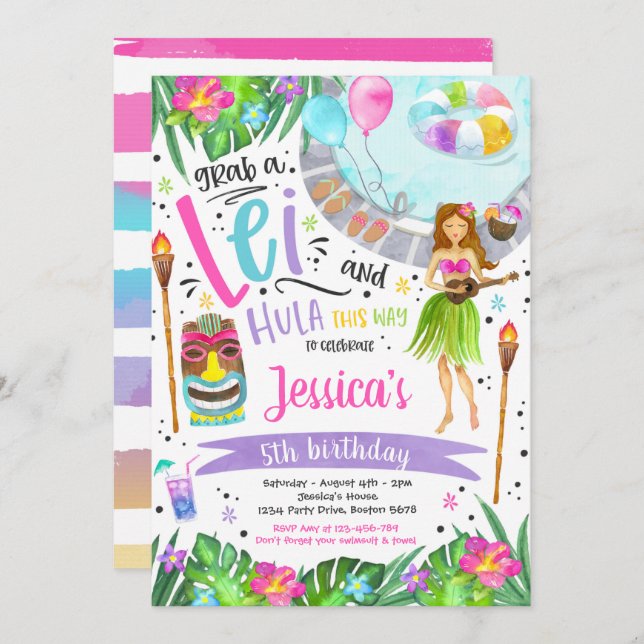 Luau Birthday Party Hawaiian Ananas Pool Party  Einladung (Vorne/Hinten)