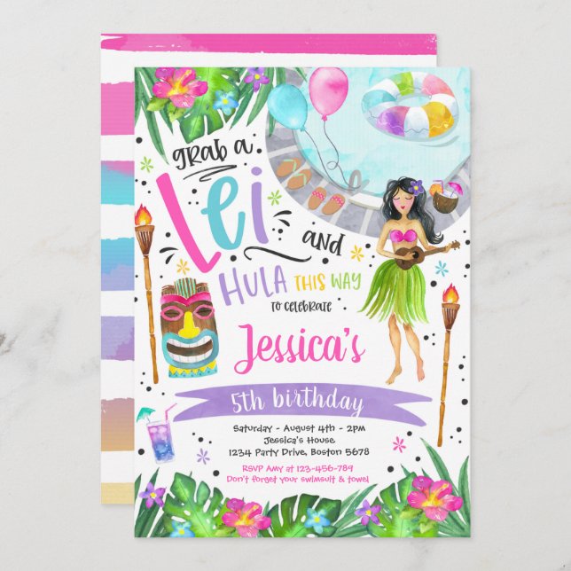 Luau Birthday Party Hawaiian Ananas Pool Party Einladung (Vorne/Hinten)