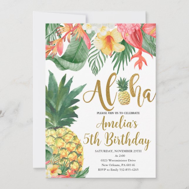 Luau Birthday, Tropical Birthday Party, Aloha Einladung (Vorderseite)