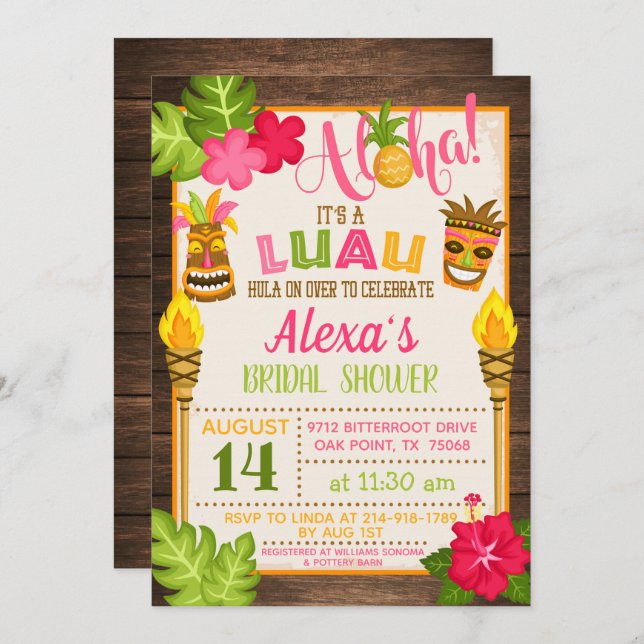 Luau Bridal Dusche Einladung (Vorne/Hinten)