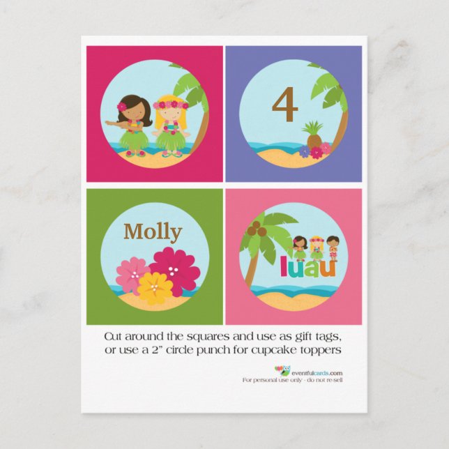 Luau Cupcake Toppers Postkarte (Vorderseite)
