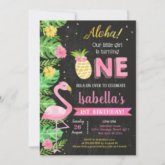 Luau Flamingo Tropical 1. Geburtstag Einladungen