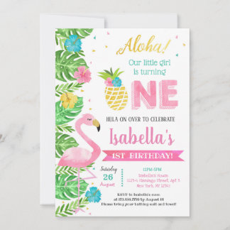 Luau Flamingo Tropical 1. Geburtstag Einladungen