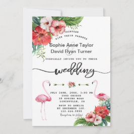 Luau Flamingo Tropical Floral Handwriting Wedding Einladung