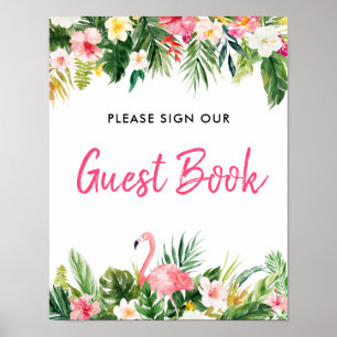 Luau Flamingo Tropical Sign Our Gusetbook Zeichen Poster