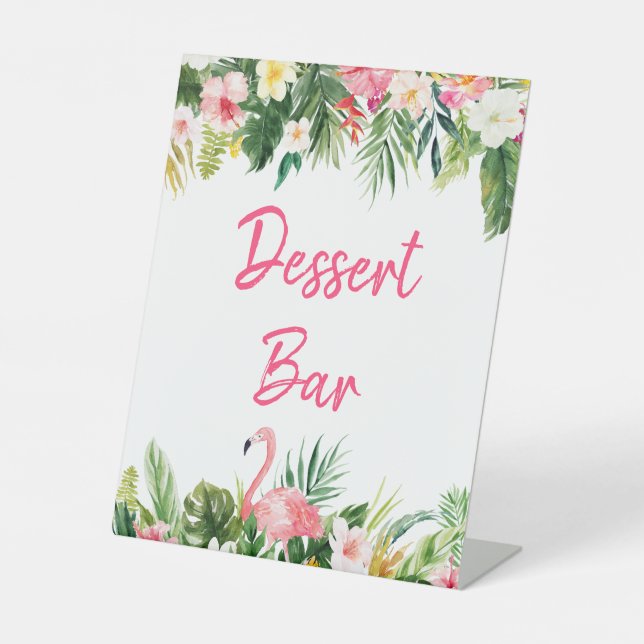 Luau Flamingo Tropische Dusche Dessert Bar Sign Sockelschild (Vorderseite)