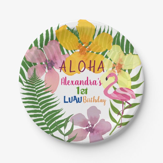 Luau Floral 1. Geburtstag Pappteller (Vorderseite)
