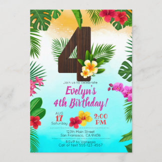 Luau Geburtstag, Einladung Luau Party 4. Geburtsta
