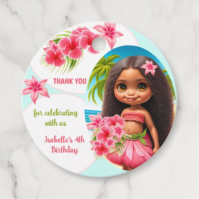 Luau Geburtstag Tropical Beach Party Girl Geschenkanhänger (Vorderseite)