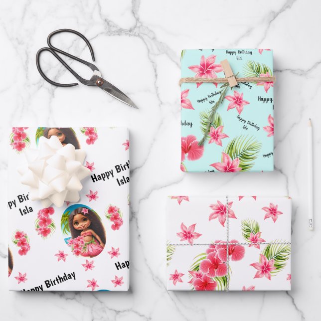 Luau Geburtstag Tropischer Strandname Geschenkpapier Set (Vorderseite)
