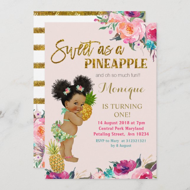 Luau Geburtstagseinladung Afrikanischer Amerikaner Einladung (Vorne/Hinten)