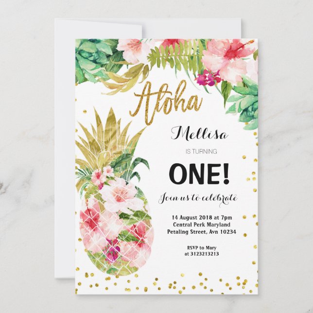 Luau Gold Ananas Einladung zum Geburtstag (Vorderseite)