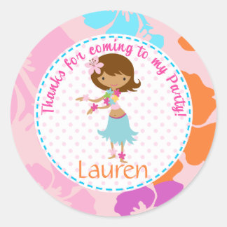 Luau Hawai Girl 2 Zoll personalisierte Gunst Tag Runder Aufkleber