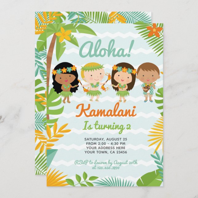 Luau Hawaiian Birthday Einladung (Vorne/Hinten)