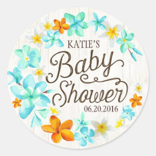 Luau Hawaiian Lei Rustic Baby Showlabel Runder Aufkleber