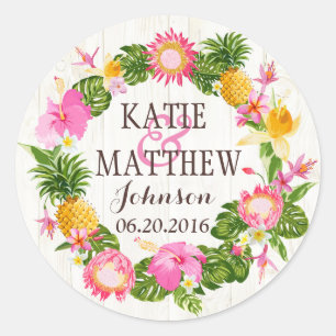 Luau Hawaiian Rustic Beach Wedding Label Runder Aufkleber