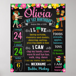 Luau Hawaiian Summer Birthday Board Poster