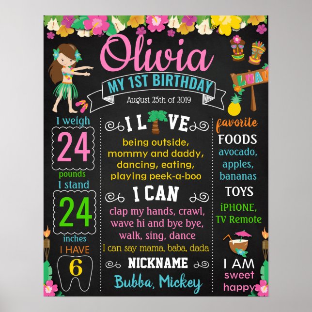 Luau Hawaiian Summer Birthday Board Poster (Vorne)