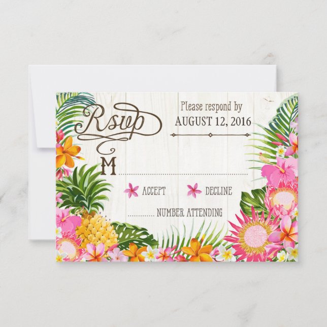 Luau Hawaiian Wedding Beach Rustic Beach RSVP Card (Vorderseite)