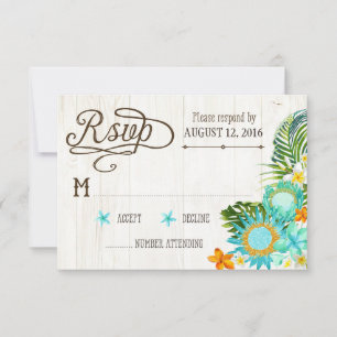 Luau Hawaiian Wedding Beach Rustic Beach RSVP Card Karte