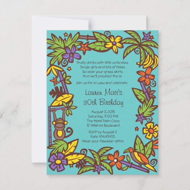 Luau-Hawaiianisches Party Einladung (Vorderseite)