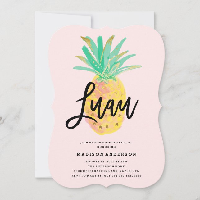 Luau in rosa Party Einladung (Vorderseite)