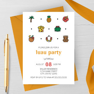 Luau-Linien-Icons Party-Einladung Einladung