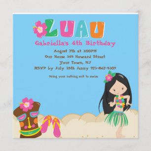 Luau mit Mädchen und Tiki Square Einladung