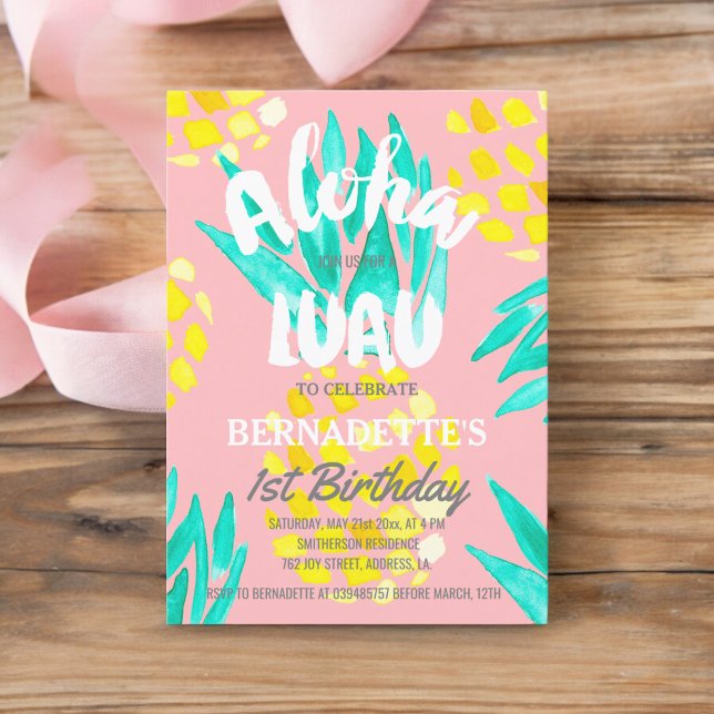 Luau Party Aloha Ananas erster Geburtstag Einladung (Luau party Aloha pineapples first Birthday Invitation)