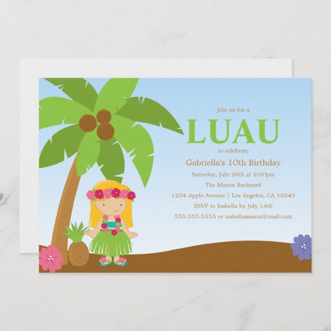 Luau | Party Einladung (Vorne/Hinten)