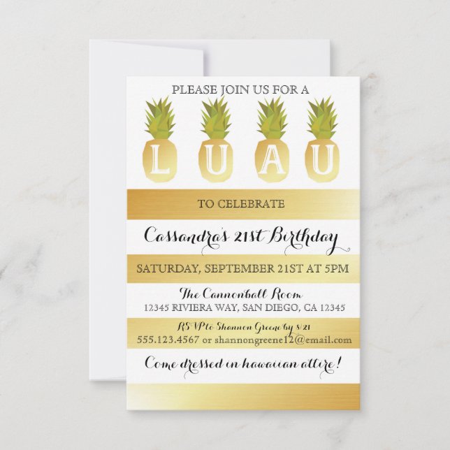 Luau Party Einladung für Geburtstag, Dusche etc. (Vorderseite)