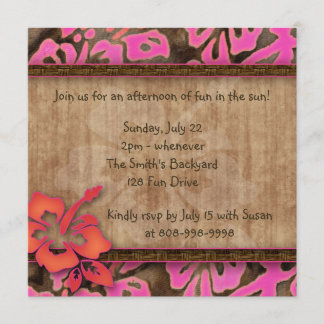Luau Party Einladung Hibiskus Pink Brown Orange