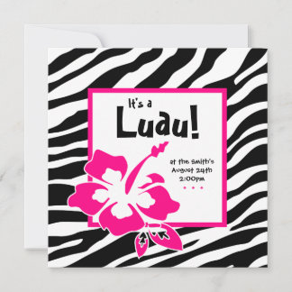 Luau Party Einladung Hibiskus Zebra Pink Black