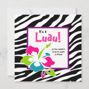 Luau Party Einladung Hibiskus Zebra Pink Blue Lim