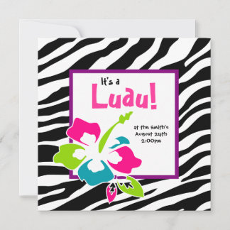 Luau Party Einladung Hibiskus Zebra Pink Blue Lim