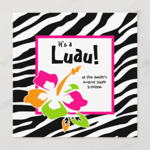 Luau Party Einladungs-Hibiskuszebra-Rosa Org Limon Einladung