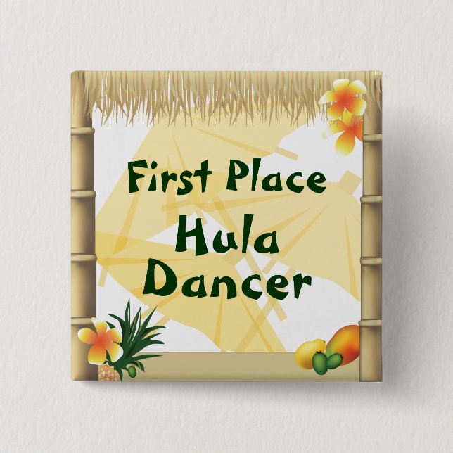 Luau Party First Place Hula Dancer Button (Vorderseite)