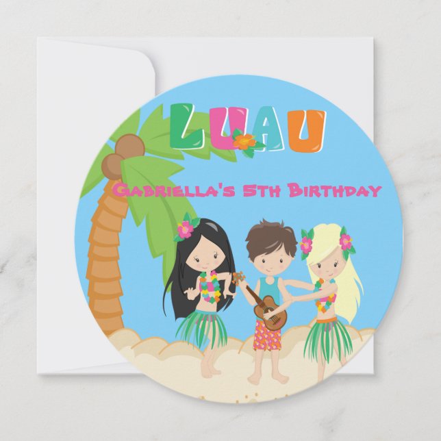 Luau Party mit Palme u. Kinderrunder Einladung (Vorderseite)