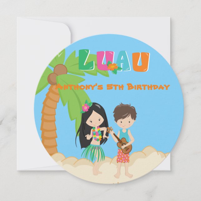 Luau Party mit Palmenbaum Runde Einladung (Vorderseite)