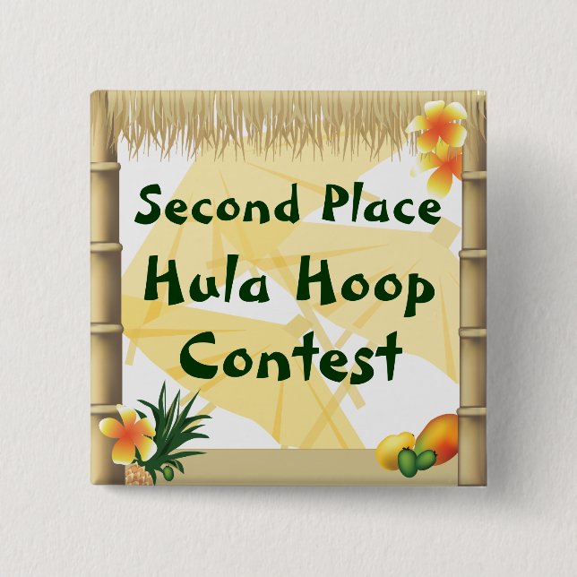 Luau Party Second Place Hula Hoop Award Button (Vorderseite)