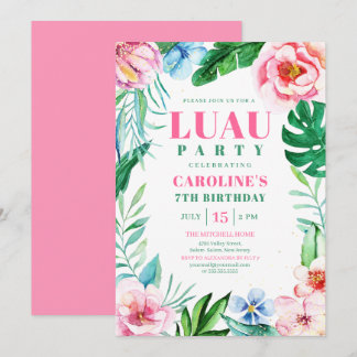 Luau Party Tropenrosa Floral Hawaiian Geburtstag Einladung