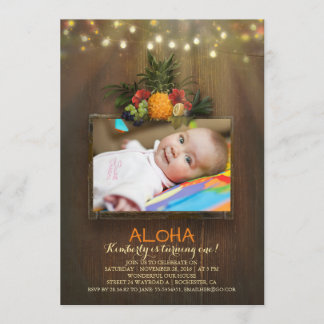 Luau Pineappel Tropical 1 Baby Birthday Foto Einladung