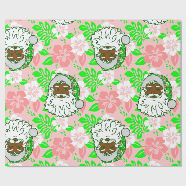 luau pink christmas hawaiian black santa hibiscus geschenkpapier (Flach)