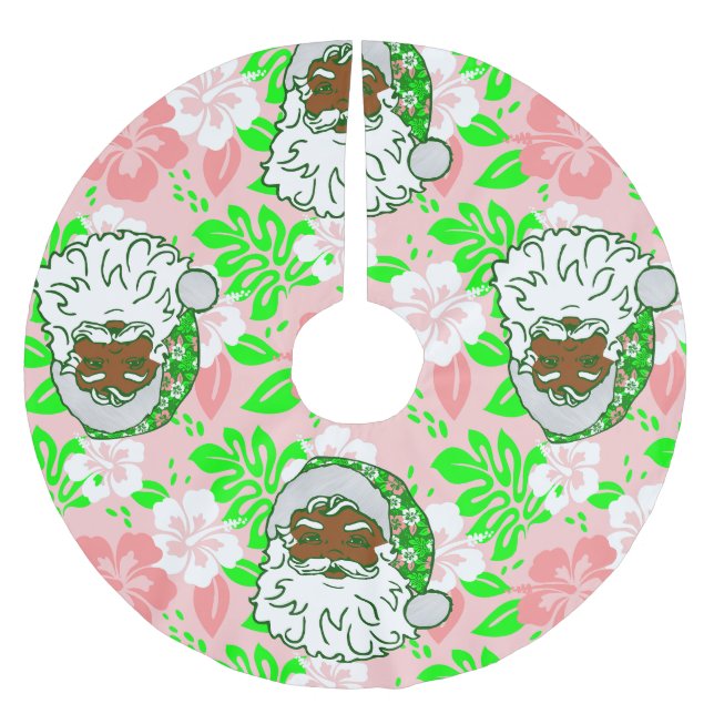 luau pink christmas hawaiian black santa hibiscus polyester weihnachtsbaumdecke (Vorderseite)