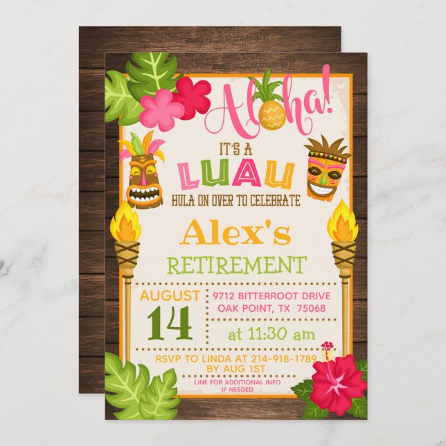 Luau Rentirement Party Einladung - Orange Text (Vorne/Hinten)