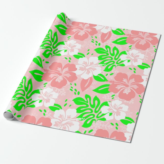 Luau Rosa Weihnachten Hawaiianischer Hibiskus Blum Geschenkpapier (Ungerollt)