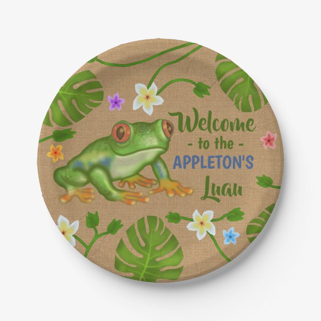 Luau Sommer-Party-tropischer Frosch-hawaiischer Pappteller (Vorderseite)