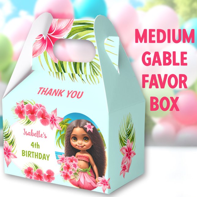Luau Summer Birthday Tropical Beach Girl Geschenkschachtel (Luau Tropical Medium Gable Favor Boxes - You can choose from 3 sizes of these gable favor boxes)
