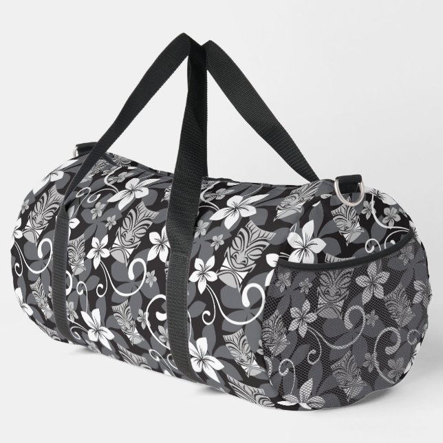 LUAU TIKI MUSTER (HOLZKOHLE) DUFFLE BAG (Rechte Ecke)