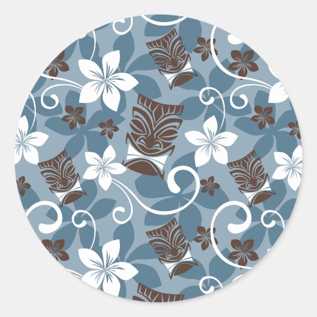 LUAU TIKI PATTERN (BLAU) RUNDER AUFKLEBER (Vorderseite)